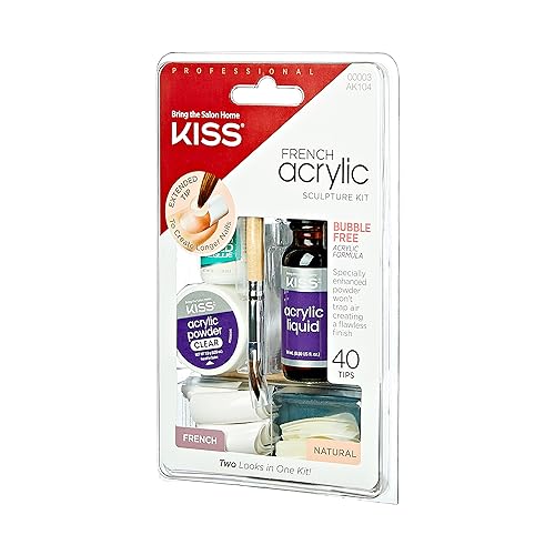 KISS French Acrylic False Nails Sculpture Kit, Natural & French Manicure, Extended Bubble-Free Nail Tips with Acrylic Liquid & Powder, Maximum Speed Nail Glue, Application Brush, & 40 Fake Nails