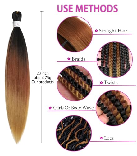 Pre Stretched Braiding Hair 20 Inch Ombre & Black Set for Knotless Box & Goddess Braids