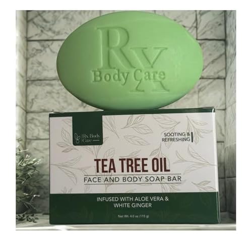 Tea Tree Oil Soap Bar For Face & Body 4.0 oz - Antifungal Antiseptic Cleanser Against Odor, Fungus, Acne, Rash, Ringworm - Infused With Pure Essential Oils For Cleansing & Refreshing