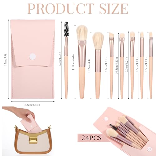 Mini Travel Makeup Brush Set 24 Pcs with Bag - Compact & Soft