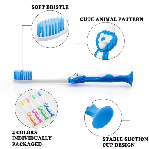 Disposable Toddler Toothbrushes 4 Colors, 200 Pack - Cute Animal Design
