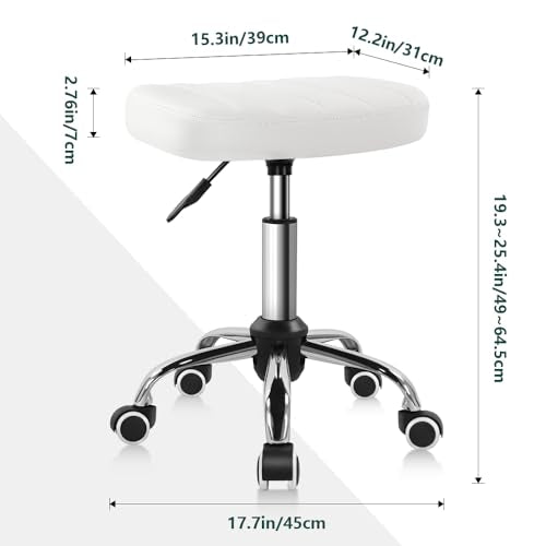 White Minimalist Square Swivel Stool with Wheel for Work SPA Shop Massage Height-Adjustable and Cost-Effective Rolling Stool Chair