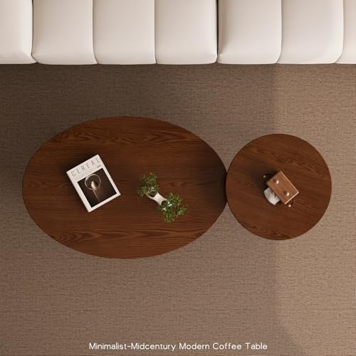 Semjar Oval Walnut Coffee & End Table Set - 2 Pcs Nesting Modern Living Room Furniture