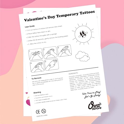 Valentine's Day Temporary Tattoos 68 Styles V-Day Hot Pink Foil Tattoos Galentines Day Decoration Be Mine Party Favor Valentines Candy Heart Supplies Classroom Exchange Prizes