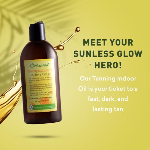 Just Nutritive Indoor Tanning Oil | Natural Tanning Bed Accelerator for Fast, Dark, Long-Lasting Tan | Moisturizing Body Oil with Vitamin E & Botanical Extracts | 8 Fl Oz
