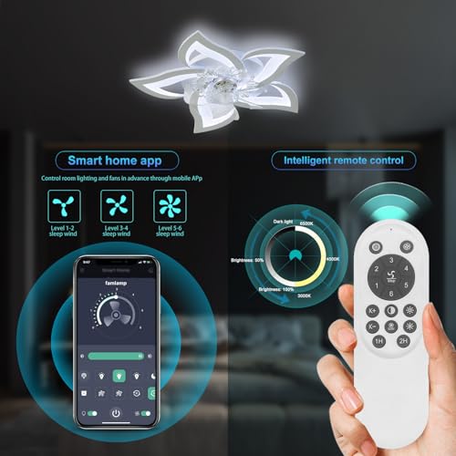 Bevenus White Modern Flower Ceiling Fan with Lights, Dimmable Remote & App Control