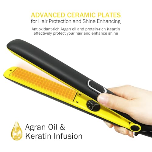 Black Ceramic Hair Straightener and Curling Iron 1-Inch Tourmaline Flat Iron for All Hair Types
