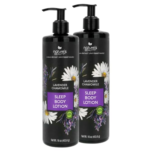 Nature's Beauty Lavender Chamomile Sleep Body Lotion - 16oz Pack of 2, Lightweight Moisturizer for Dry Skin with Shea, Jojoba, Coconut & Moringa Oils