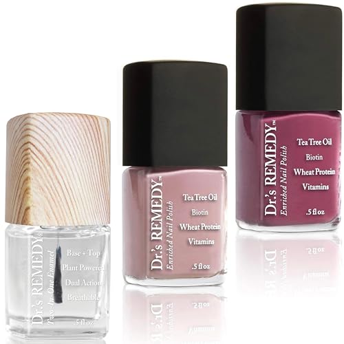 Dr¡¯s Remedy 3 Pack Nail Polish Kit, ANNIVERSARY Kit, All Natural Enriched Nail Strengthener Non Toxic and Organic - BRAVE Berry/TOTAL Two-in-One Glaze/RESILIENT Rose