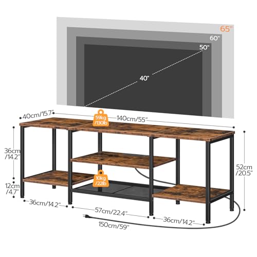 55 Inch TV Stand with Power Outlets, Rustic Brown & Black Entertainment Center