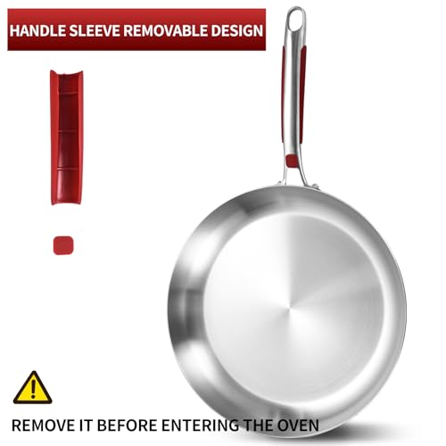 Inqibee 14-Inch Stainless Steel Frying Pan with Lid & Detachable Handle