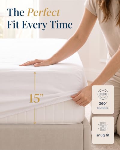 LANE LINEN 450TC White King Size Cotton Sheet Set Silky Sateen Weave