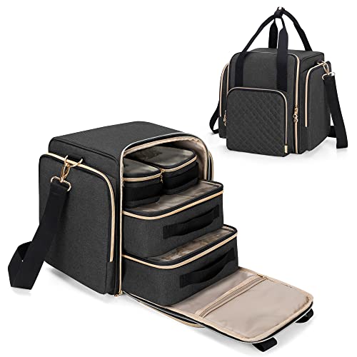LUXJA Travel Makeup Bag with 4 Inner Removable Cases, Large Cosmetic Bag with Multiple Storage Sections (Patent Design, Bag Only), Black