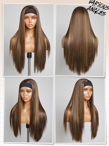 20 Inch Straight Synthetic Headband Wig with Highlights - Brown & 4/27 Variation