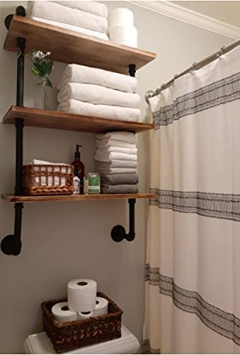 Brown 3-Tier Industrial Pipe Shelving Over Toilet Wall Storage Rustic Farmhouse