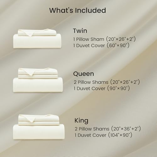 Amélie Home Queen Size Tencel Lyocell Duvet Cover Set Cream White - Silky Soft & Breathable