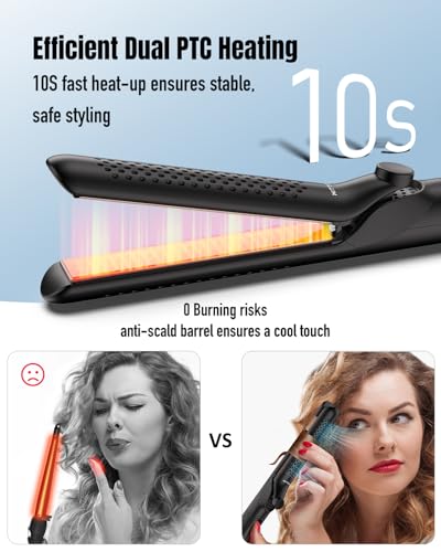 HITTIONA Coal Black 360° Airflow Styler Curling Iron 2-in-1 Flat & Curling Iron