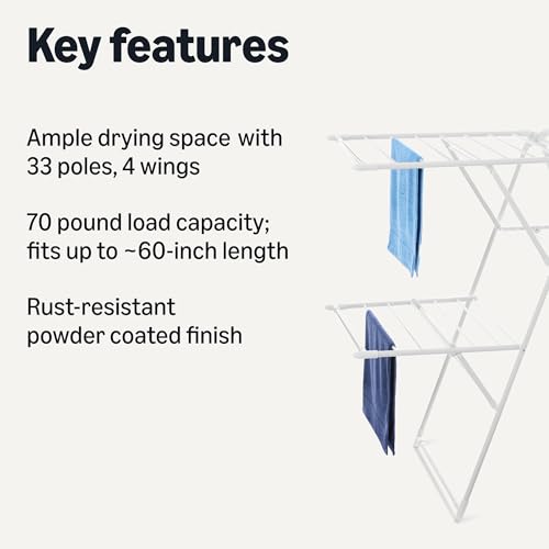 Foldable Space-Saving Metal Clothes Drying Rack 61x23.6x49.6 Inches, White