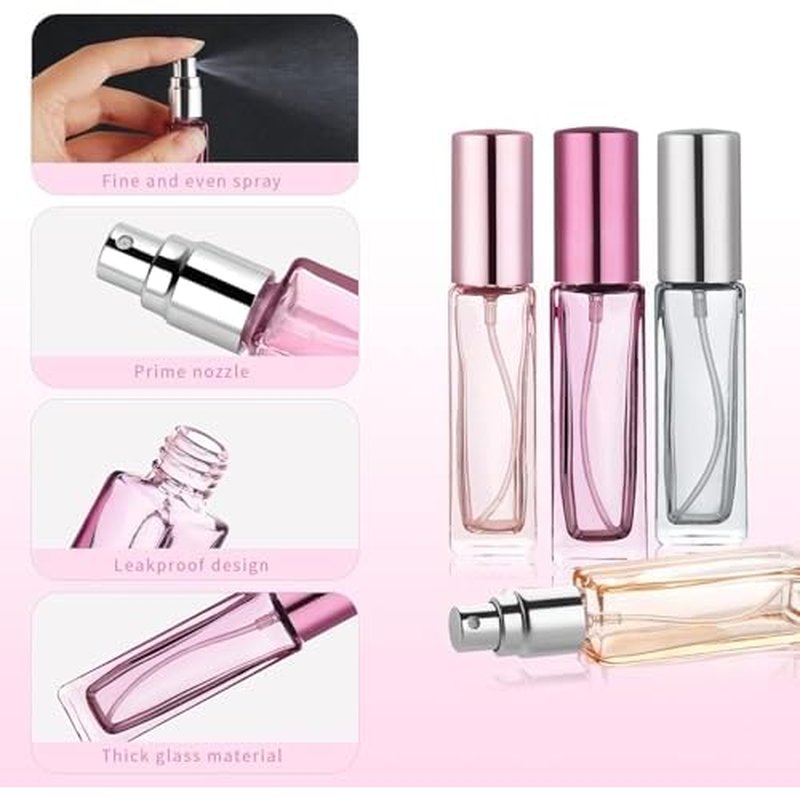 4PCS 10?ml Refillable Travel Perfume Bottle Set ? Glass Perfume Atomizer and Mini Spray Bottles with Funnels, Portable Leak?Proof Containers