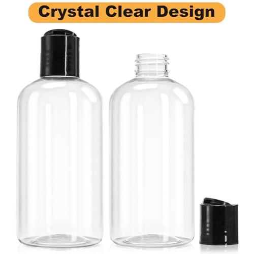 16 Pack 8oz Clear Plastic Refillable Travel Bottles with Disc Top Caps - Safe, BPA-Free