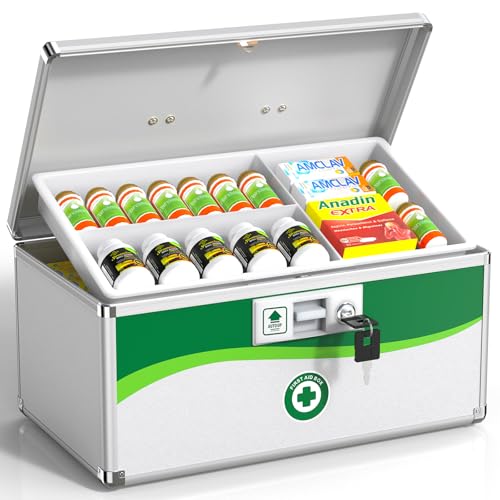 Small Aluminum Medicine Lock Box with Keys - Child-Safe Secure Storage, 16x9.25x7.5in - X-Large