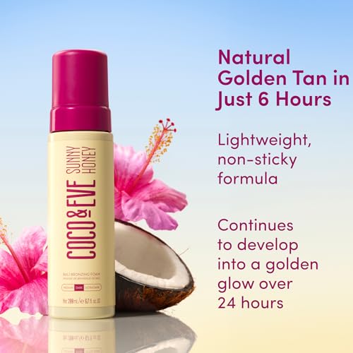 Coco & Eve Sunny Honey Bali Bronzing Self Tanner Mousse - (Medium) All Natural Sunless Tanning Mousse | Instant Self Tanning Lotion with Bronzer and Skin Moisturizer (6.7 fl oz)