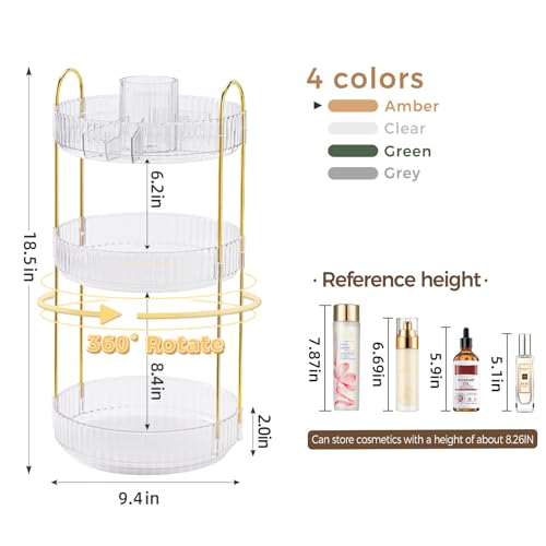 BEFSOP 3 Tier Rotating Makeup Organizer, Clear Cosmetic & Perfume Storage