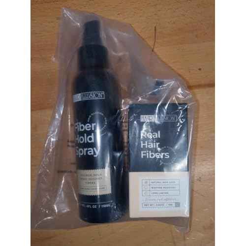 Hair Illusion Black Real Fibers and Holding Spray for Women & Men - Natural Texture, Non-Synthetic Cover Up for Thinning Hair and Bald Spots - 18 Gram