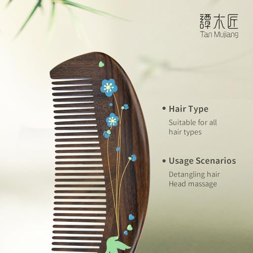Handmade Wooden Hair Comb for Women - Wide Tooth Anti-Static Detangling Comb with Lacquer Art
