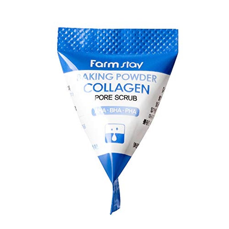 FARMSTAY Baking Powder Collagen Pore Scrub - Face Scrub for Pore Cleansing - With Firming Collagen Extract - AHA, BHA, and PHA Formula - 7 pc