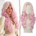 Ombre Pink Synthetic Lace Front Wavy Wig 20 Inch Long Hair for Women - Natural Look, Heat Resistant Fiber, Daily & Party Wear