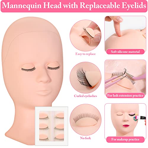 Eye Lash Extension Kit for Practice, 345 PCS Lash Kits with Replaced Eyelids Mannequin Head, Individual Lashes, Lash Extension Glue Tools Everything for Eyelash Extension Beginners Training Makeup