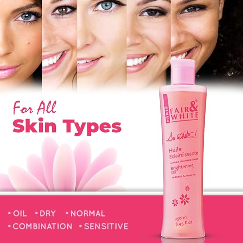 FAIR & WHITE So White Body Oil, 250ml / 8.45fl.oz - with Vitamin E, Almond Oil and 'Lumiskin', Hydrating Formula for Wrinkles, Dryness and Dark Spots