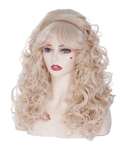 22 Inch Retro Beehive Blonde Wigs for Women Long Wavy Cosplay Halloween Daily Use - Variation: Blonde