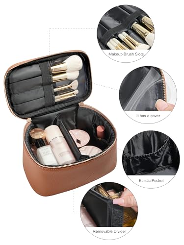 Camdeez Brown Travel Makeup Bag Organizer for Women, Portable Cosmetic Case