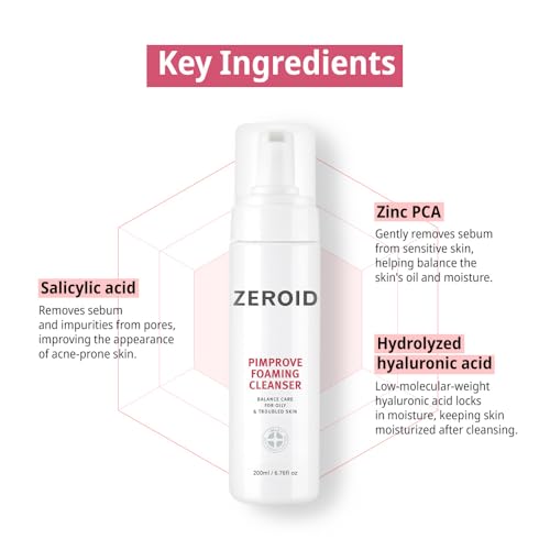 ZEROID Pimprove Foaming Facial Cleanser for Oily & Sensitive Skin 6.8 fl oz