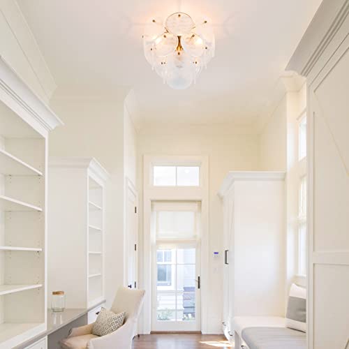 VANZARLA Gold Modern Flush Mount Glass Ceiling Light Fixture for Bedroom Kitchen Hallway