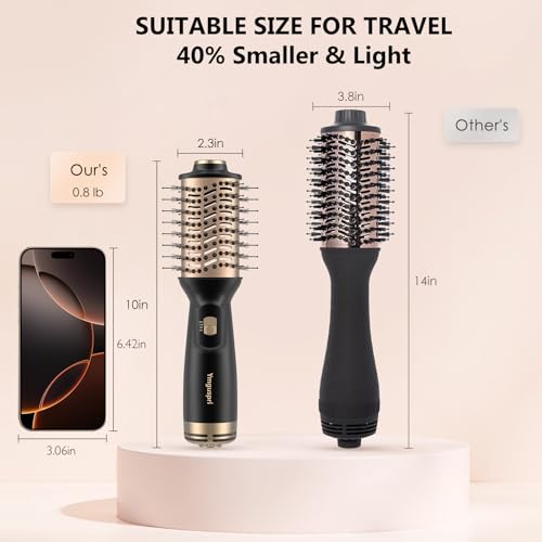 Travel Dual Voltage Hair Dryer Brush, Mini Auto Blow Dryer Brush in one, 2 Inch One Step Hot Air Hair Dryer and Styler for Home & Salon with EU&UK Plug (Gold)