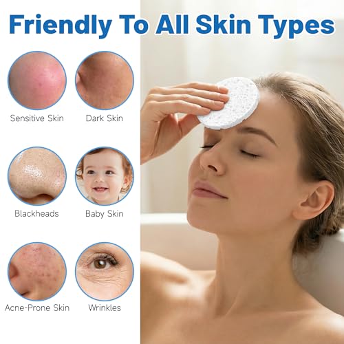 Kickleen 320-Count White Compressed Facial Sponges – 100% Cellulose, Reusable & Travel Friendly