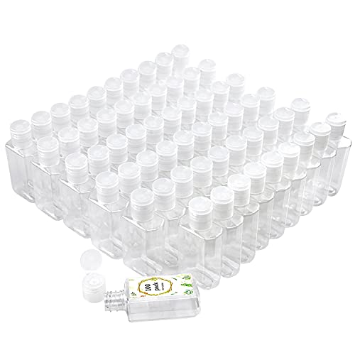 FOOCHY 2oz Empty Hand Sanitizer Travel Size Bottles, Refillable Clear Plastic Containers with Flip Cap for Shampoo, Lotion, Cream, Baby Shower, Tolitery (100 Pack)