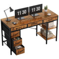 Rustic Brown 55-Inch Computer Desk with 6 Fabric Drawers & Adjustable Shelf