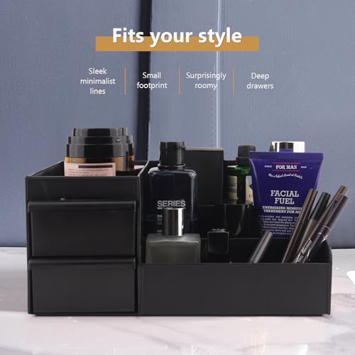 Men's Cologne Organizer with Drawers - Bathroom & Dresser Storage, Black