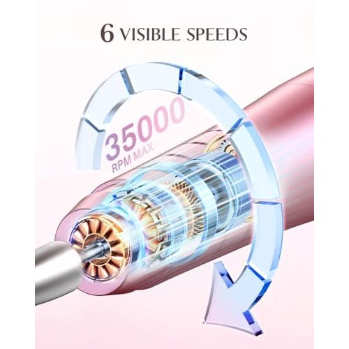 JOREST 13-in-1 Cordless Electric Nail Drill Kit with LED Display, 35,000 RPM 6-Speed Rechargeable Manicure Tool for Acrylic Gel Nails, Nail File with Bits & Sanding Bands for Beginners, Rose Pink