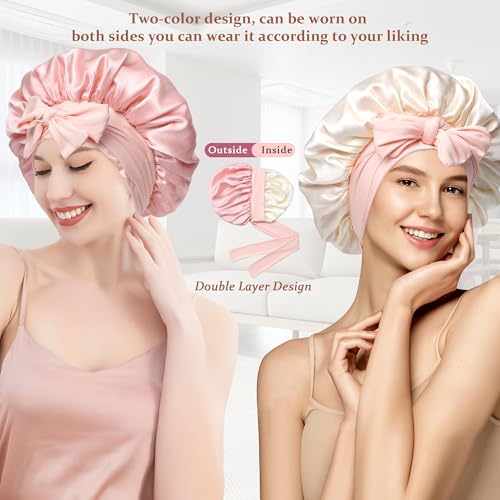 Mulberry Silk Sleeping Bonnet for Women Double Layer Pink Beige Hair Cover - Nourishing & Breathable