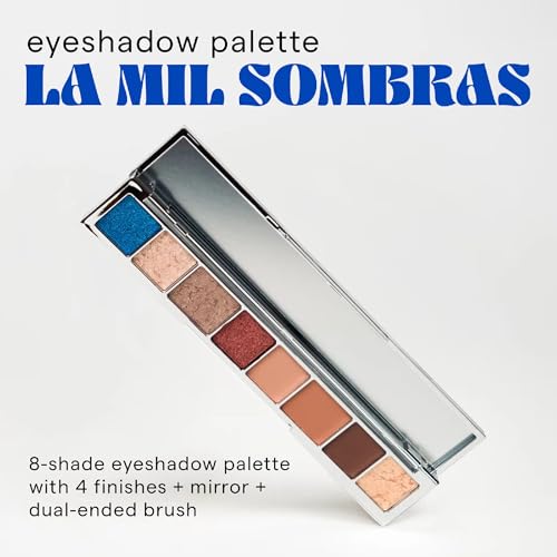 Sarelly Eyeshadow Palette | 8 Shades, 4 Finishes (Matte, Shimmer, Satin & Metallic) | Mirror & Dual-Ended Brush | Neutral Eye Makeup Kit