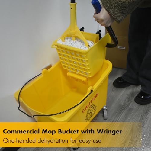 KULED Commercial Mop Bucket Set with 2 Mop Heads, Caution Sign & Wheels, 38 Quart