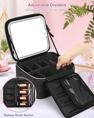 Relavel Initial Makeup Bag with LED Mirror - Black M Travel Organizer