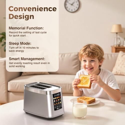 Stainless Steel Motorized Toaster 2 Slice Touch Screen, 8 Bread Types, 5 Shade Levels, 1200W