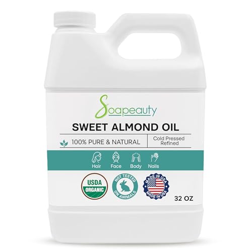 Organic Sweet Almond Oil - Cold Pressed, 32 Fl Oz Natural Body & Hair Oil