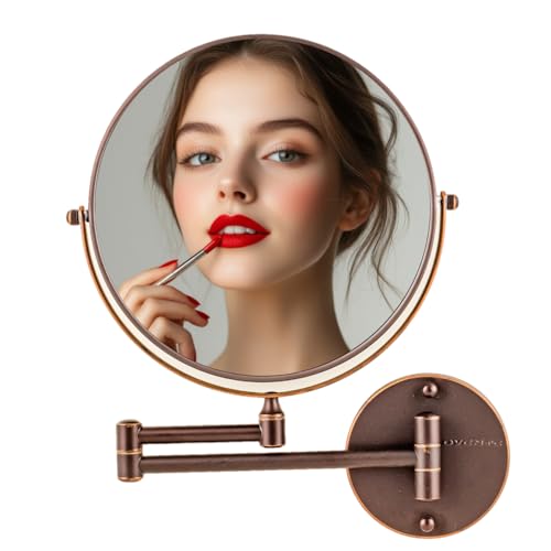 OVENTE 9" Wall Mounted Makeup Mirror with 1X/10X Magnification, Double Sided Magnifying Round Bathroom Vanity Mirror, 360¡Æ Swivel Design, Extendable and Folding Arm, Antique Bronze MNLFW90ABZ1X10X
